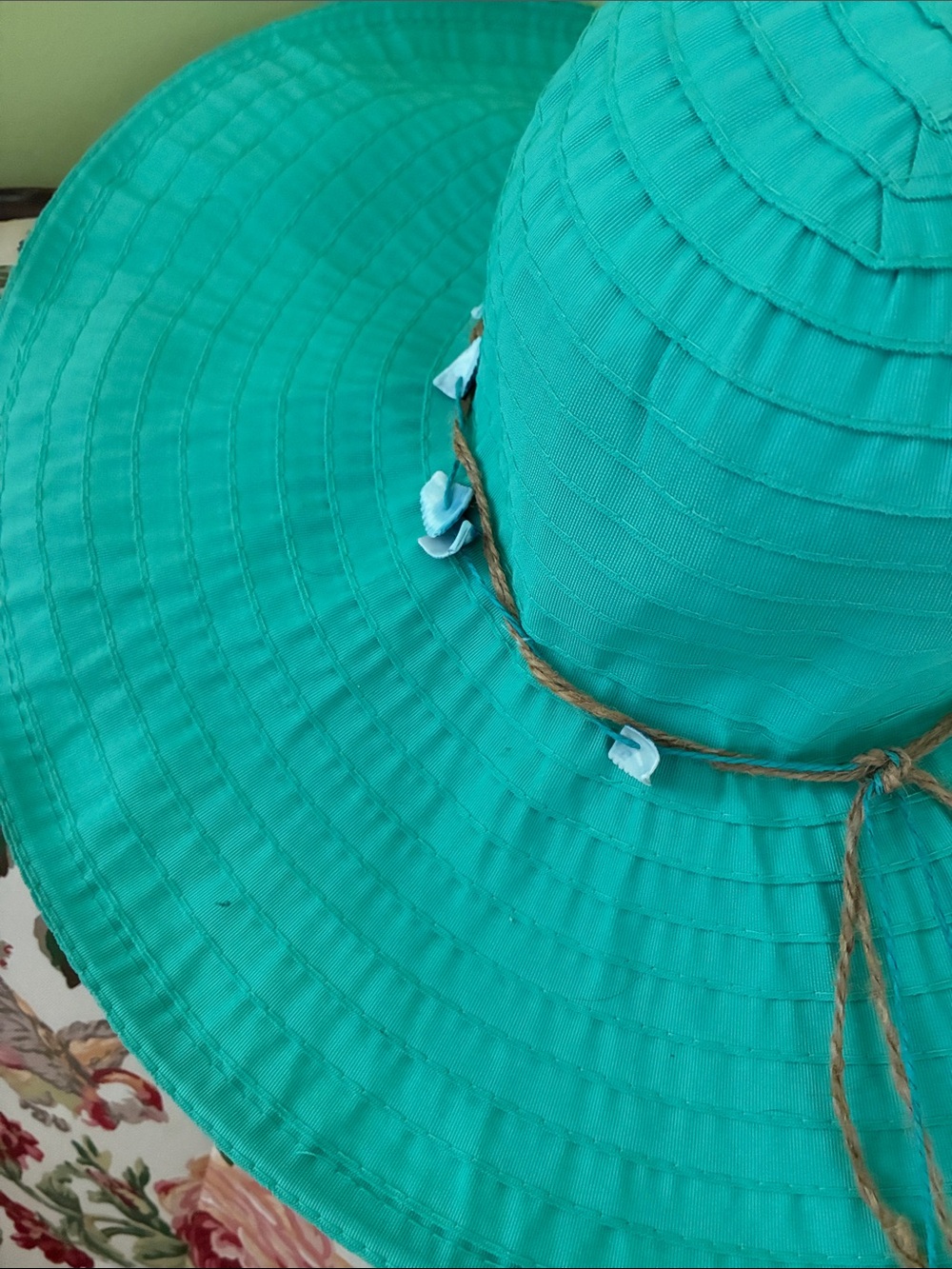 Women’s Turquoise Wide-Brim Sun Hat with Twine Accent - Picture 6 of 8